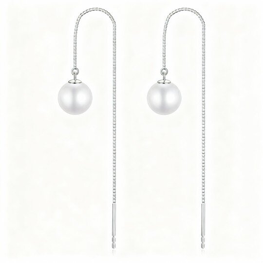 10K White Gold Pearl Bead Drop Earrings