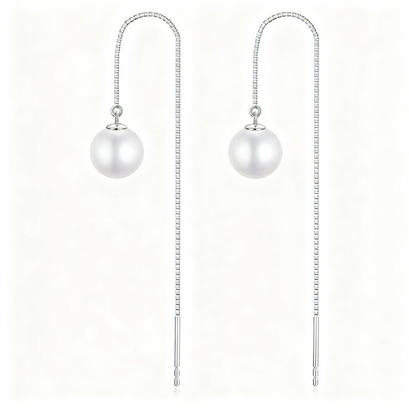 Orecchini pendenti con perle in oro bianco 10K-4