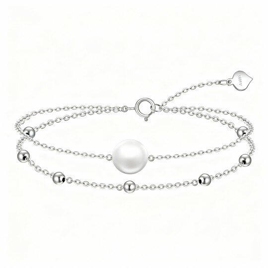 Pulseira em camadas com pérolas e ouro branco 10K