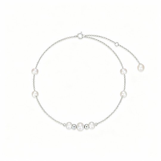 10K White Gold Pearl Bead Metal Beads Bracelet