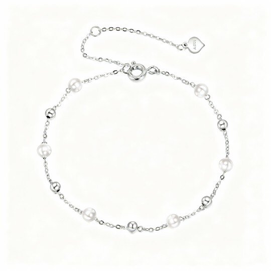 10K White Gold Pearl Bead Bead Station Chain Bracelet