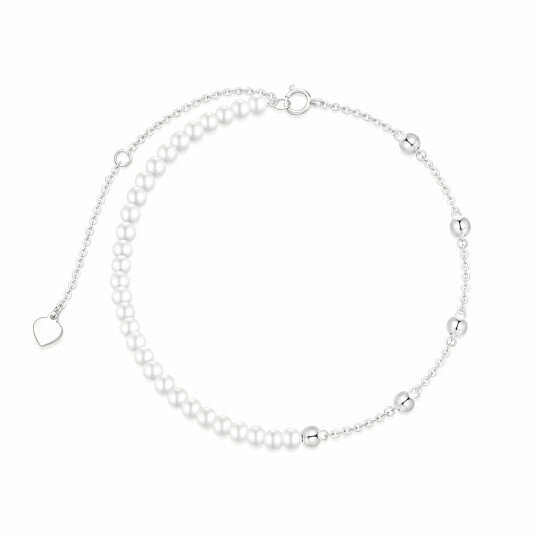 Pulsera de cadena con cuentas de perlas de oro blanco de 10 quilates
