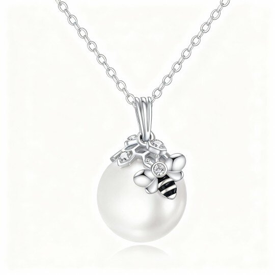 10K White Gold Pearl Bee Pendant Necklace
