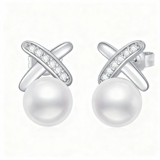 10K witgouden parel strik oorbellen