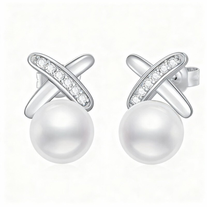 أقراط من الذهب الأبيض عيار 10 قيراط مرصعة باللؤلؤ-5