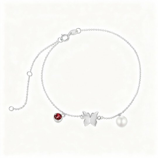 Bracelet à breloque papillon en or blanc 10 carats et perle