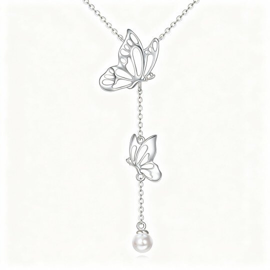 10K White Gold Pearl Butterfly Non-adjustable Y-Necklace