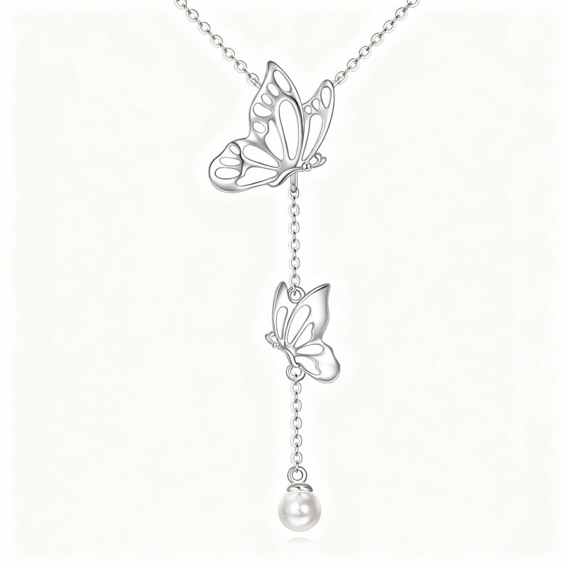 10K White Gold Pearl Butterfly Non-adjustable Y-Necklace-1