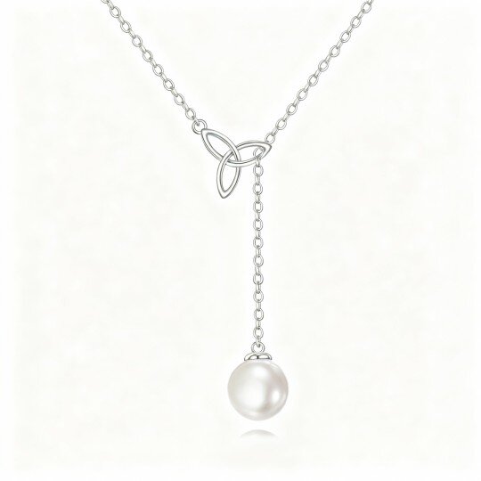 10K White Gold Pearl Celtic Knot Adjustable Y Necklace