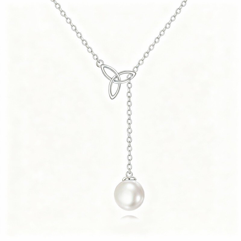 10K White Gold Pearl Celtic Knot Adjustable Y Necklace-17
