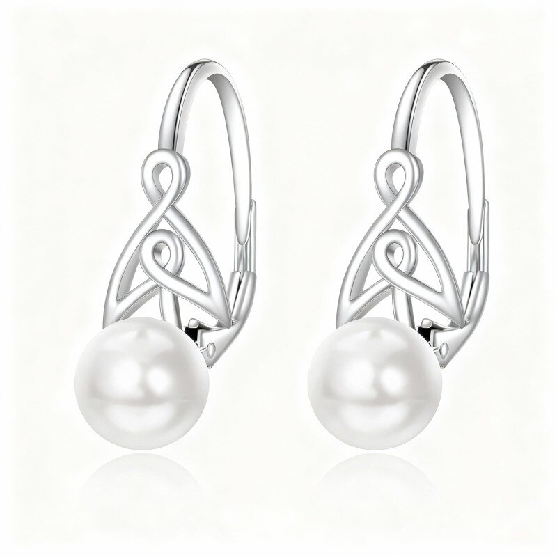 10K White Gold Pearl Celtic Knot Hoop Earrings-10