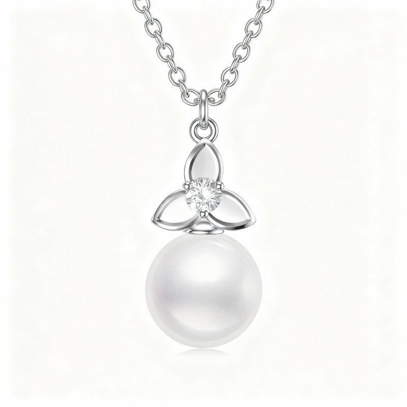 10K White Gold Cubic Zirconia & Pearl Celtic Knot Pendant Necklace-9