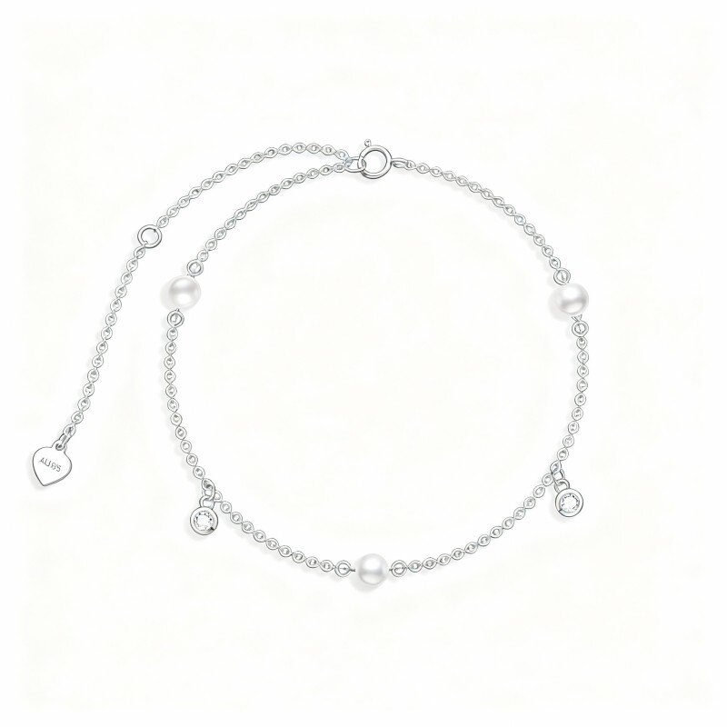 10K White Gold Pearl Chain Bracelet-12