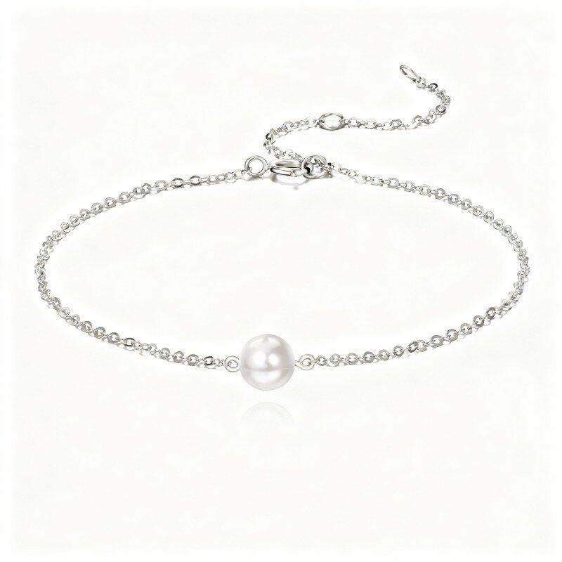 Pulsera con dije de perla en oro blanco de 10 quilates-17