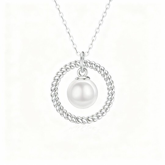 10K White Gold Pearl Circle Circle Pendant Necklace