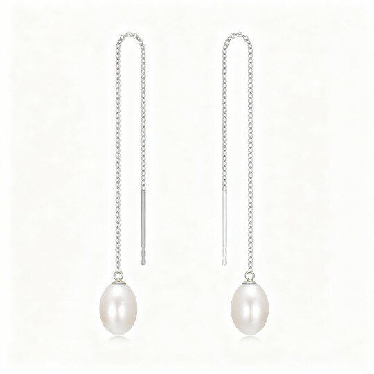 10K White Gold Pearl Drop Earrings