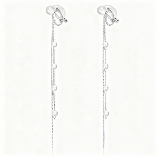 Pendientes colgantes de perlas de oro blanco de 10 quilates