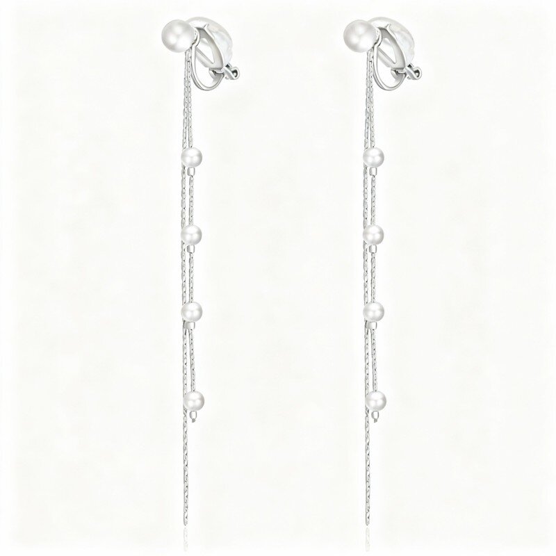 Platinum with White Gold Plated Pearl Drop Earrings-1