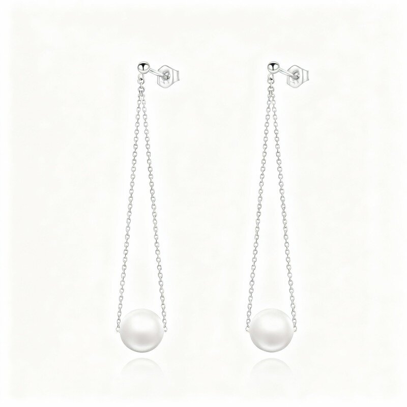 10K White Gold Pearl Drop Earrings-12