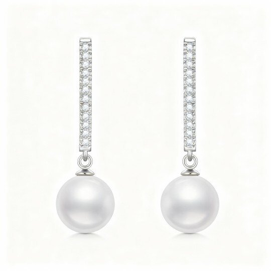 10K White Gold Pearl Drop Earrings