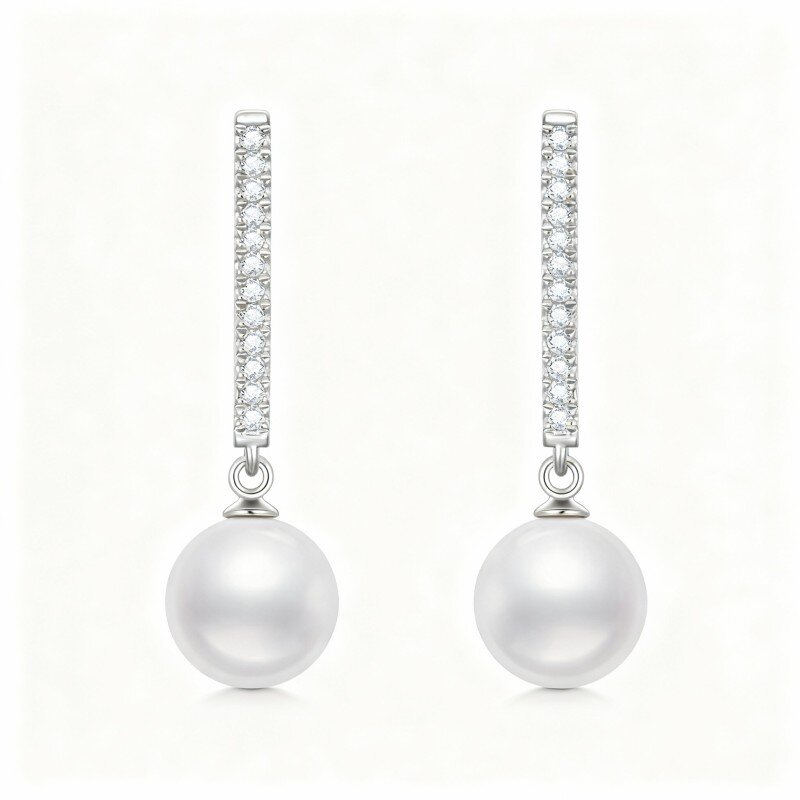 10K White Gold Pearl Drop Earrings-7