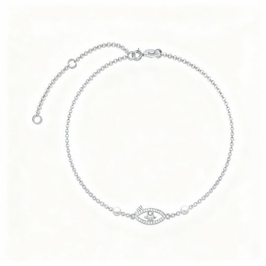 Pulsera con dije de ojo turco de perla y oro blanco de 10 quilates