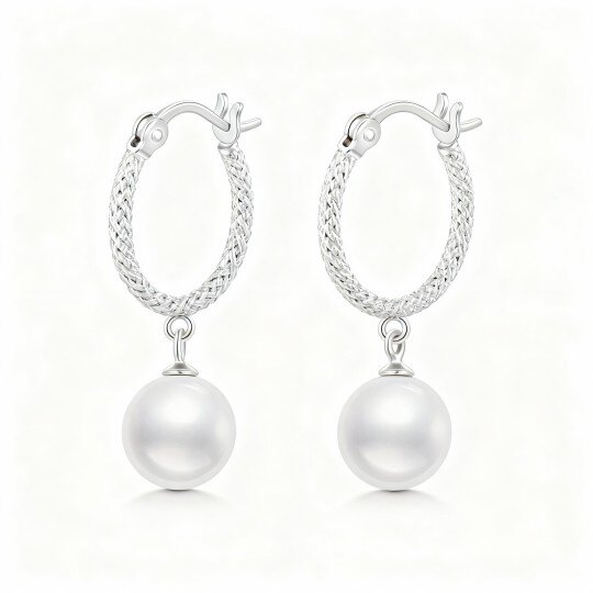 10K White Gold Pearl Flower Of Life Hoop Earrings