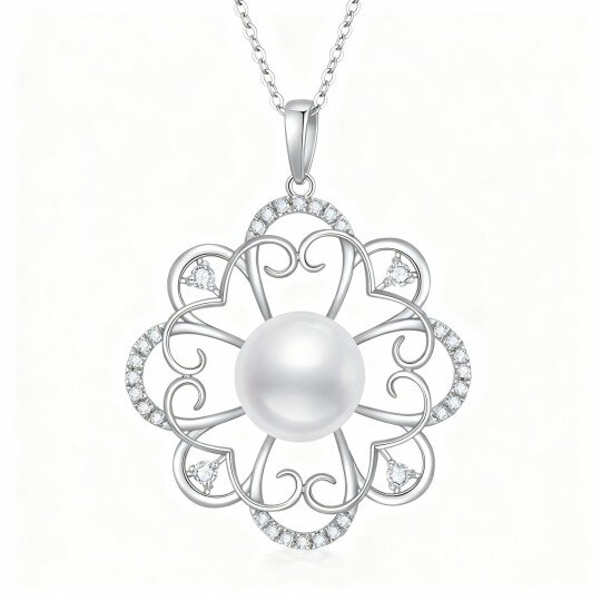 Colar com pendente trevo de quatro folhas em ouro branco 10K com pérola