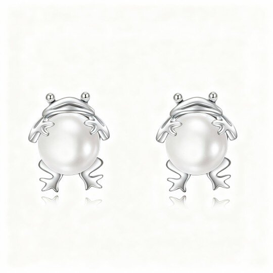 Brincos sapo com pérola em ouro branco 10K