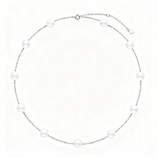 9K White Gold Pearl Ginsberg Collar Metal Choker Necklace