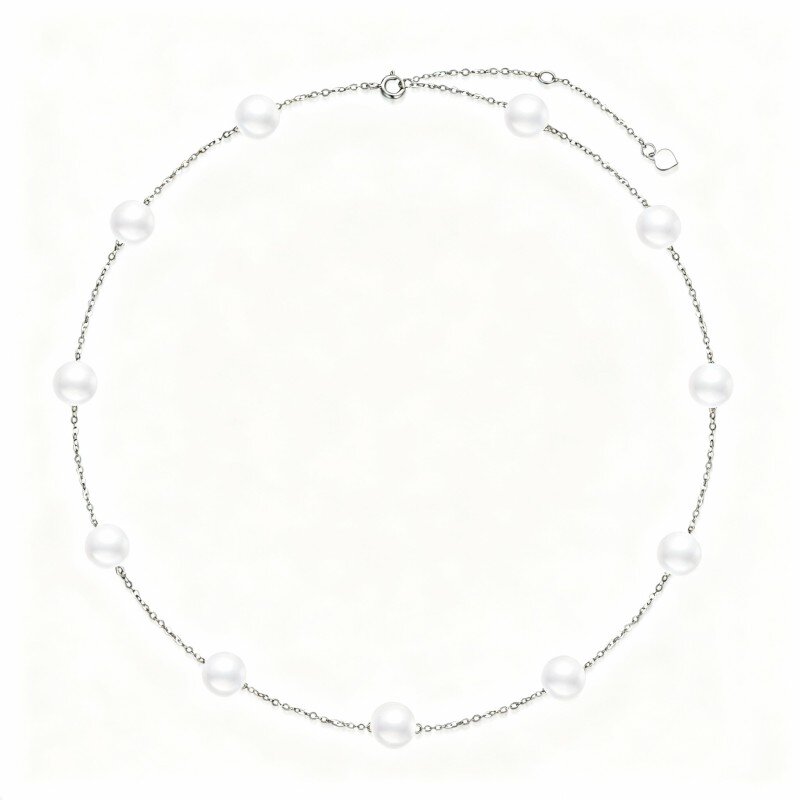 قلادة تشوكر معدنية من الذهب الأبيض عيار 9 قيراط مرصعة باللؤلؤ من جينسبيرج-3