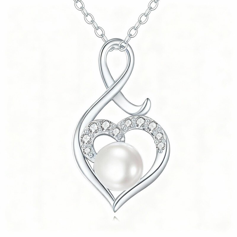 10K White Gold Cubic Zirconia & Pearl Heart & Infinity Symbol Pendant Necklace-15