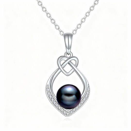 10K White Gold Cubic Zirconia & Pearl Heart Pendant Necklace