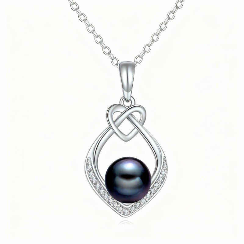 10K White Gold Cubic Zirconia & Pearl Heart Pendant Necklace-16