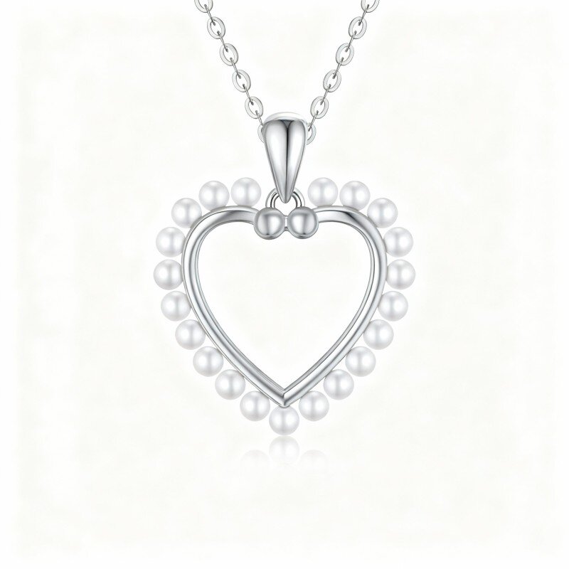 10K White Gold Pearl Heart Pendant Necklace-2