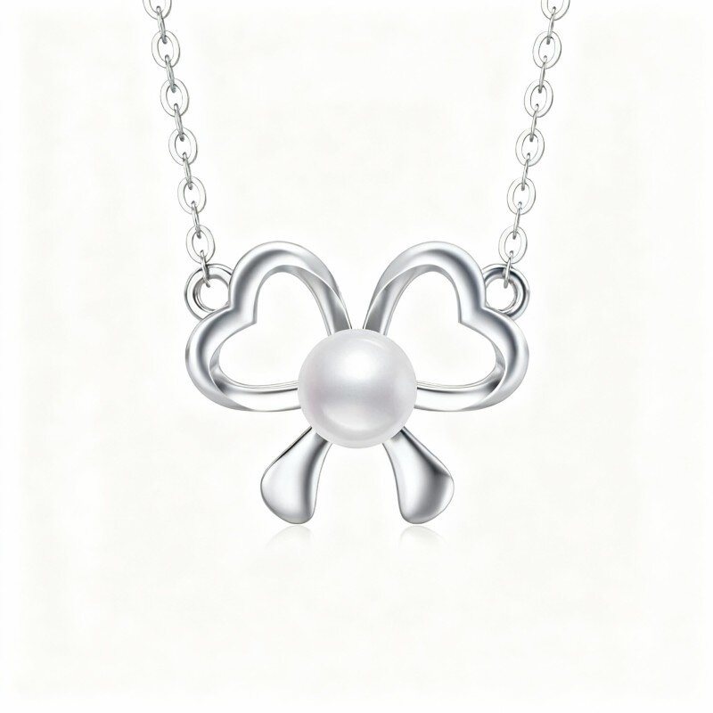 Collar con colgante de corazón de perla en oro blanco de 10 quilates-10