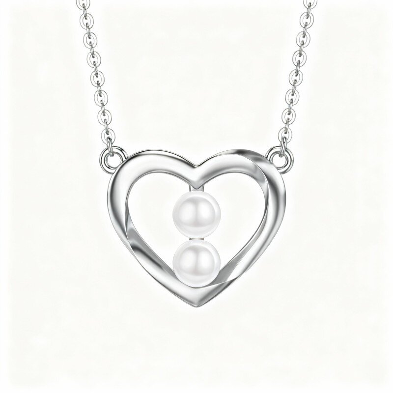 10K White Gold Pearl Heart Pendant Necklace-19