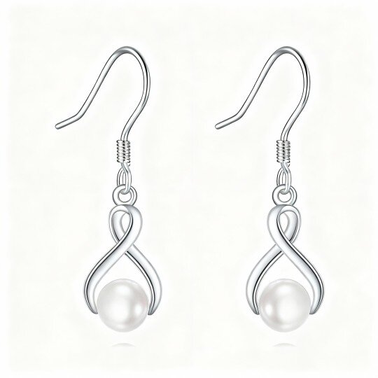 10K White Gold Pearl Infinity Symbol Drop Earrings