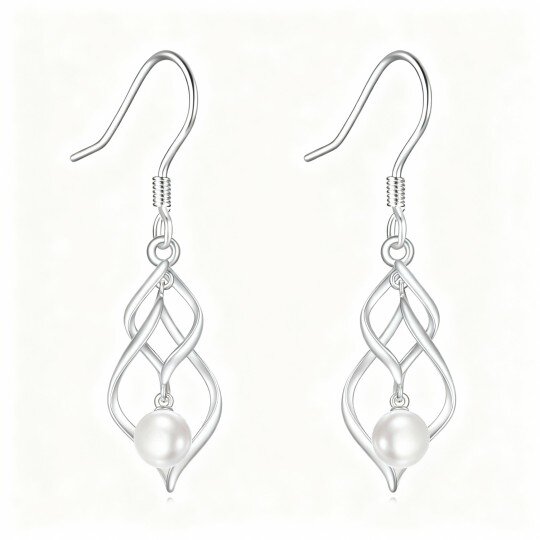 10K White Gold Pearl Infinity Symbol Drop Earrings