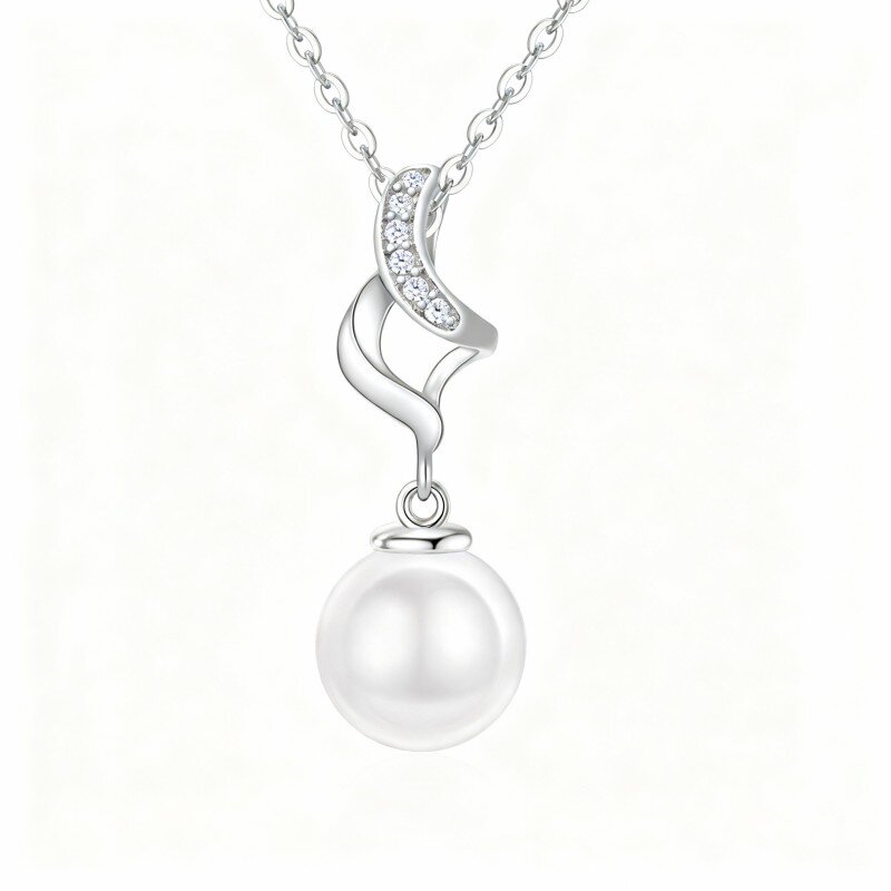 9K White Gold Pearl & Cubic Zirconia Infinity Symbol Pendant Necklace-6