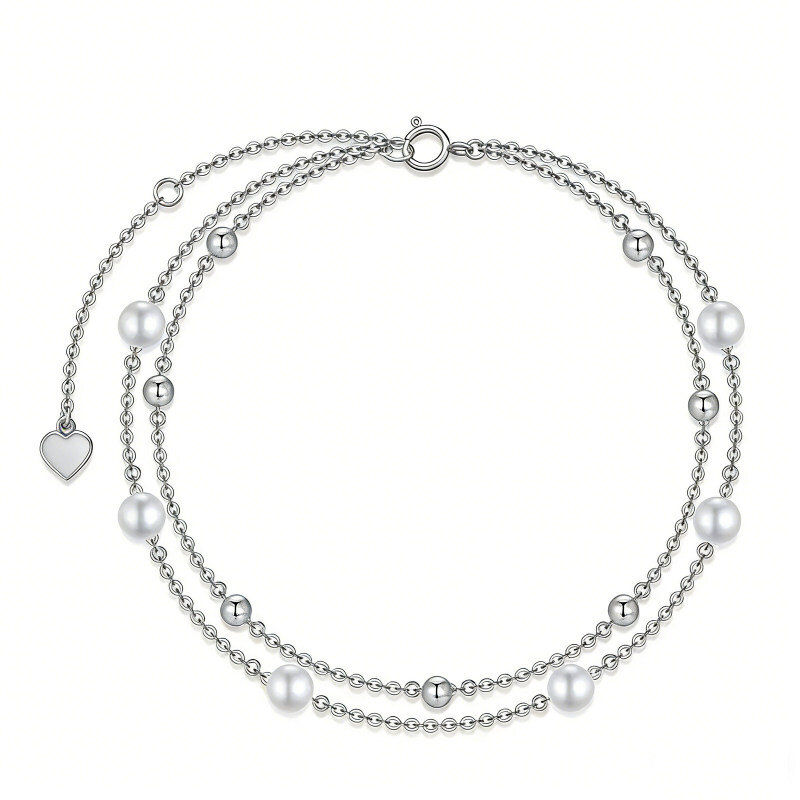 Pulsera de oro blanco de 18 quilates con perlas y varias capas-1
