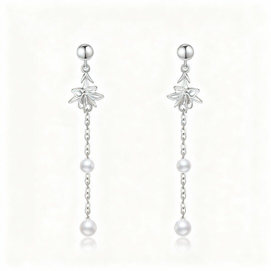 10K White Gold Pearl Lily Drop Earrings
