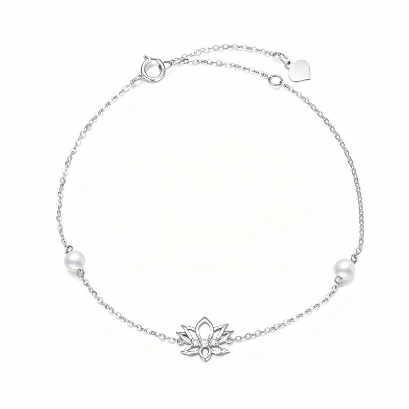 10K White Gold Pearl Lotus Charm Bracelet-6