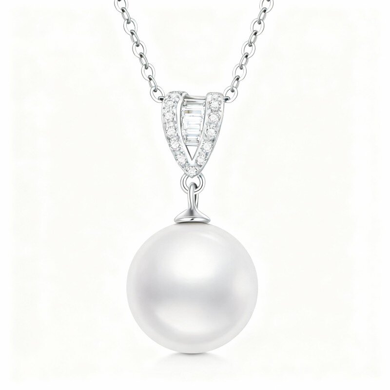 Colar com pendente de pérola em ouro branco 10K representando mãe e filha-4