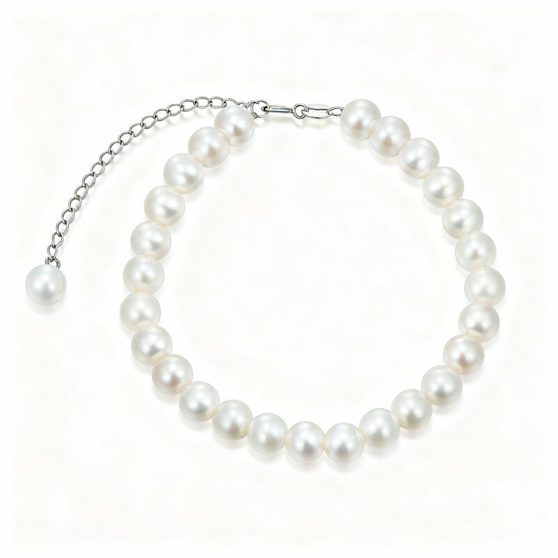 10K White Gold Pearl Mother & Daughter & Sisters Metal Beads Bracelet-1