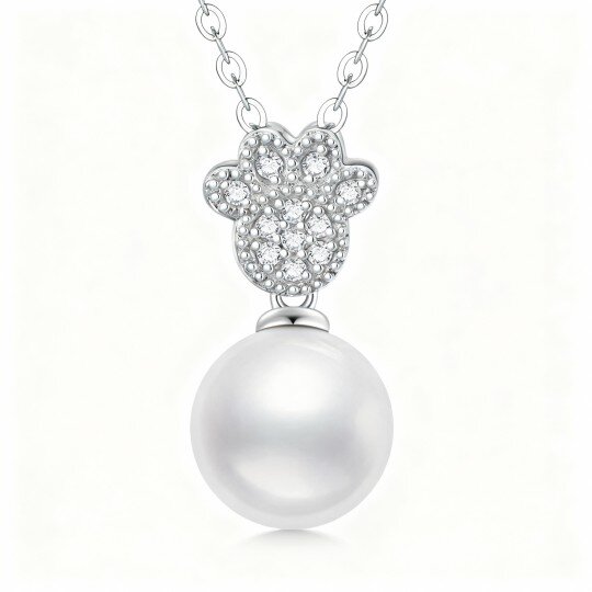 Collier pendentif patte en or blanc 10 carats et perle