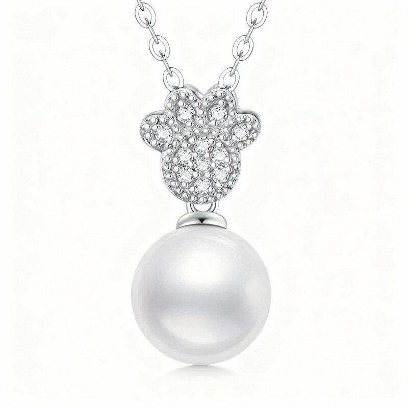 10K White Gold Pearl Paw Pendant Necklace-15