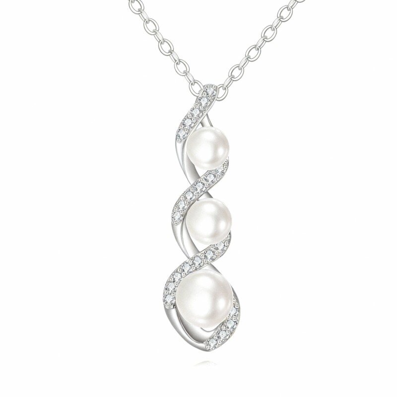 Colar com pendente de pérola em ouro branco 10K-1