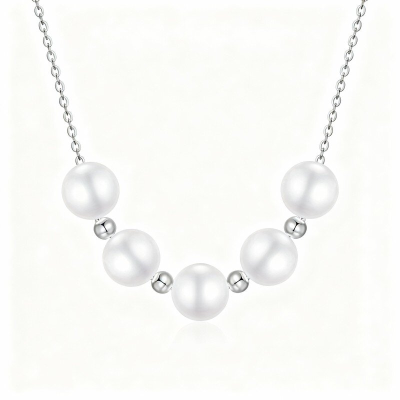 10K White Gold Pearl Pendant Necklace-10