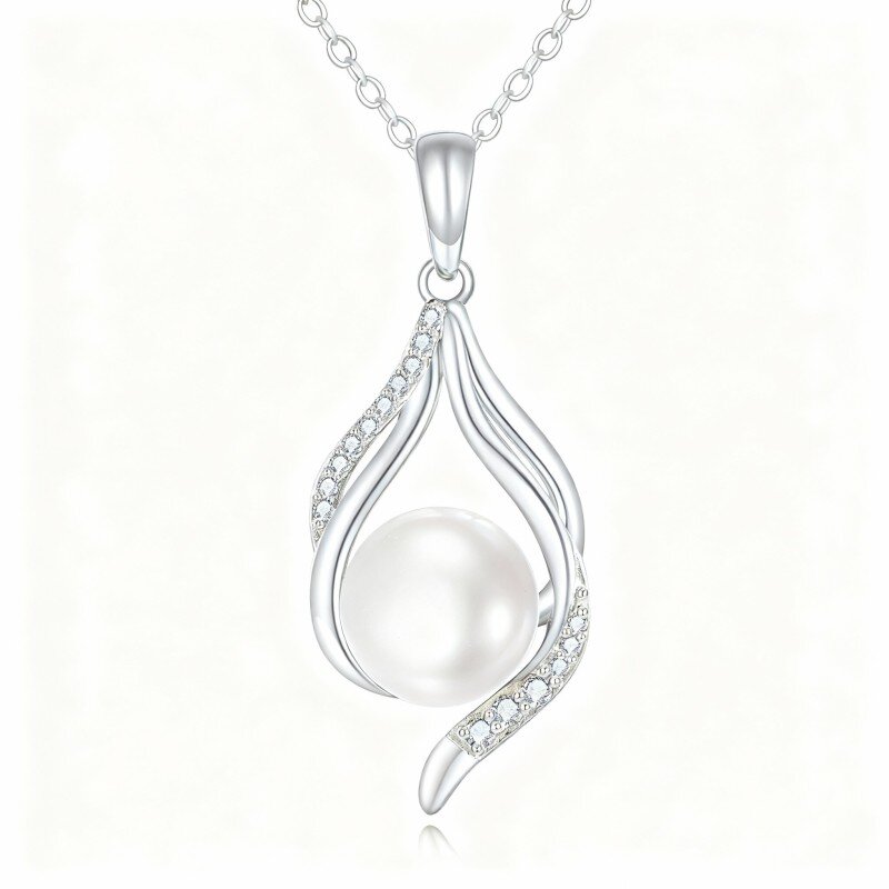 Colar com pendente de pérola em ouro branco 10K-8